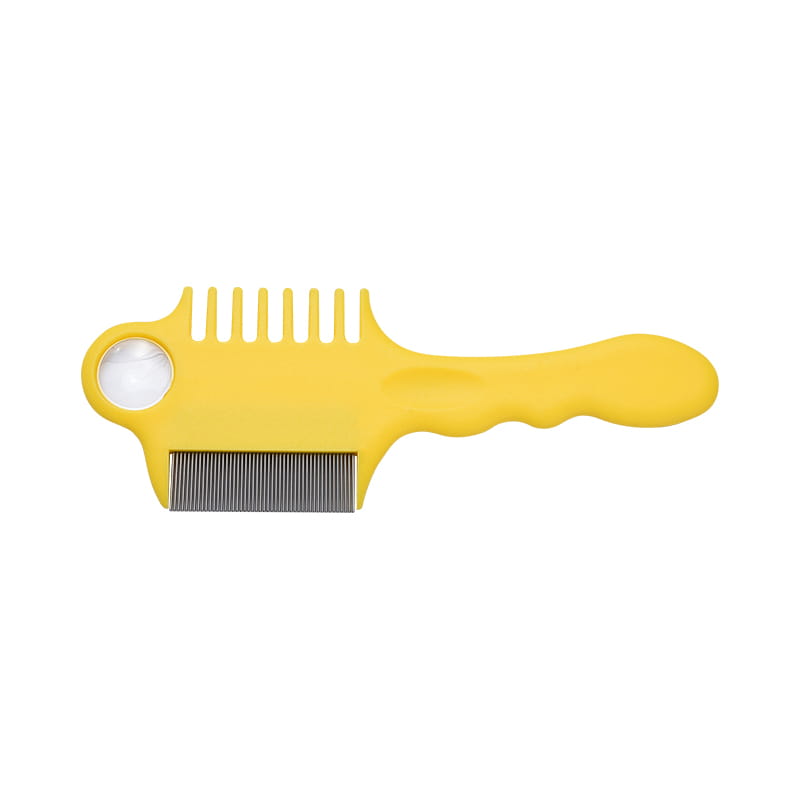 Fine-toothed comb na may mahabang hawakan at magnifying glass